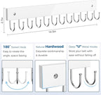 Belt Hanger Wall Mounted, Wooden Belt Organizer Max 12 Storage Capacity, 180° Rotating Space Saving Hangers for Ties, Tank Tops, Scarves, Bras, Keys, Bags White 1 Pack