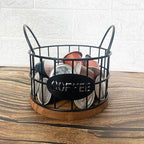 Coffee Pods Holder for Countertop, K Cup Holder Organizer, Sturdy Kcup Storage Basket with Wooden Base, Pods Container for Kitchen Bar Counter Office Desktop (Black)