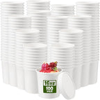 Fulmoon 100 Pack Paper Soup Containers with Lids Disposable Paper Food Containers with Vented Lids Kraft Ice Cream Bowls Soup Cup Ice Cream Cups for Restaurants(16 oz,White)
