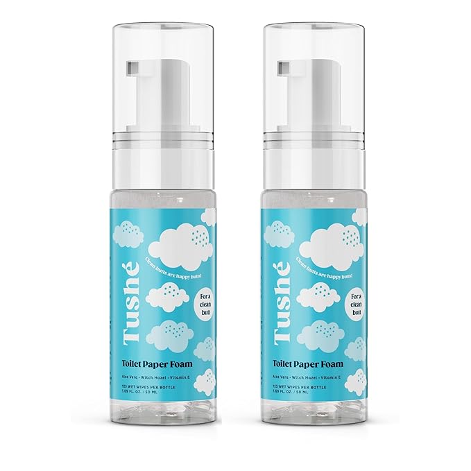 Toilet Paper Foam (2-Pack) – Flushable Wet Wipe Alternative for Sensitive Skin – Unscented, Septic Safe – Aloe Vera, Witch Hazel & Vitamin E – 100ml (3.38 fl oz)