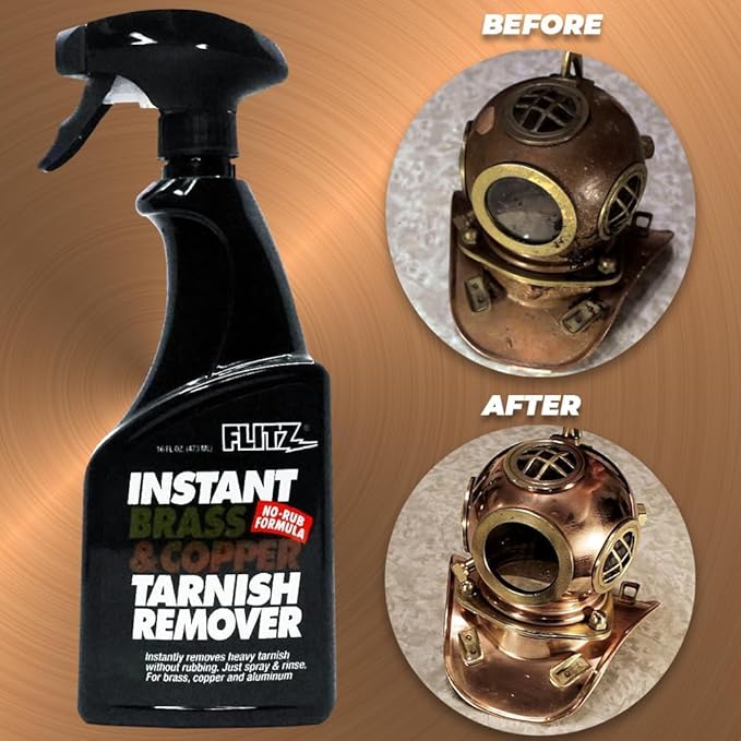 Flitz Instant Brass and Copper Tarnish Remover - 16oz Bottle of USA-Made Organic Rust Remover Spray (No-Rub) - Removes Stains & Oxidation from Glass & Aluminum - Brass Cleaners That Work (3 Pack)