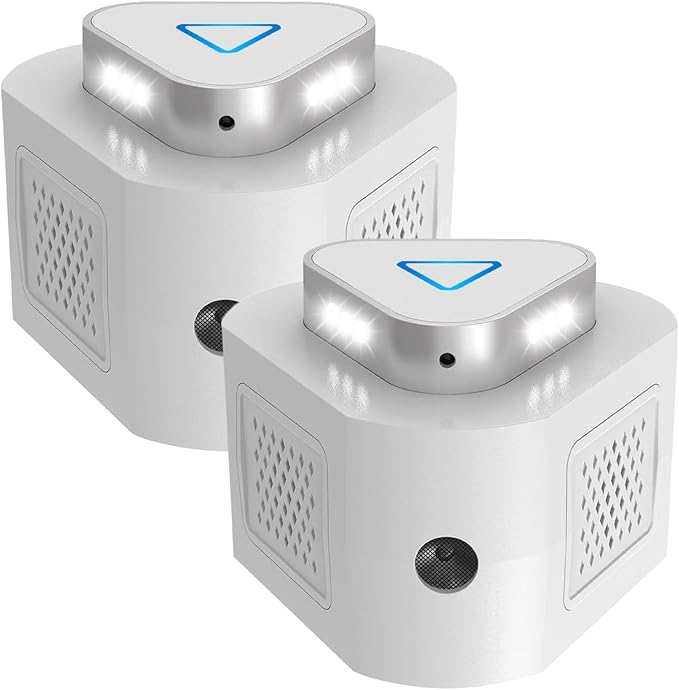 Rat Deterrent, Ultrasonic Rodent Repeller Indoor, Electronic Mouse Repellent Devices Pest Rat Mice Squirrel Deterrent with 4-Modes & 9-LED Strobe Lights for House Kitchen Garage Warehouse RV(2Pack)