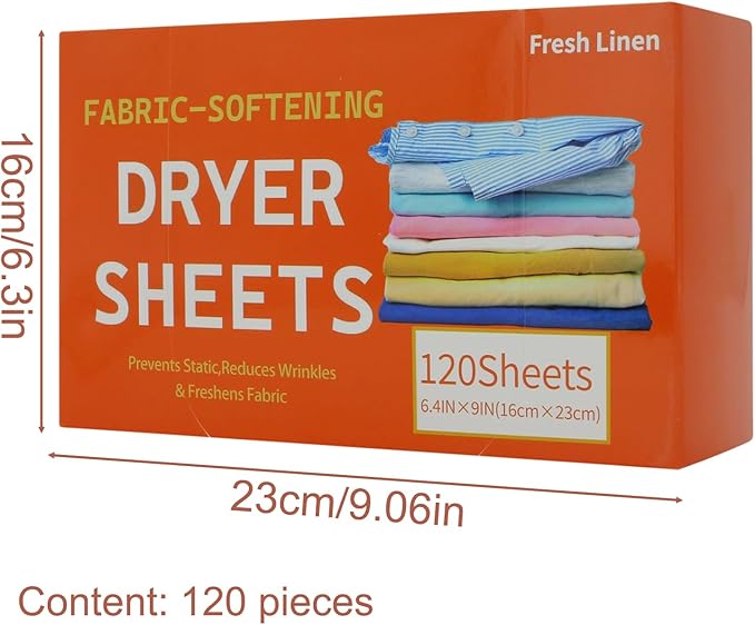 Fabric Softener Sheets, Delicate Fabric Care, 1 Box (120pcs), Laundry Softening Sheet, Static Reducing Sheets, Long Lasting Fragrance, For Dryer Apartment Washer Laundry