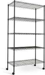 HealSmart Heavy Duty 5-Shelf Storage Shelving Unit, 1250lbs Loading Capacity, 29.92" D x 13.98" W x 62.99" H Adjustable Steel Organizer Wire Rack, Black