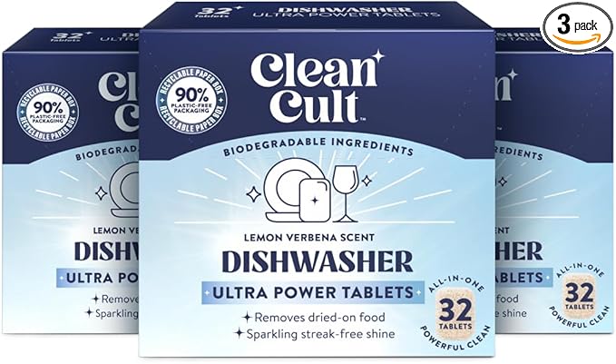 Cleancult Ultra Power Dishwasher Detergent Pods for Sparkling Streak-Free Shine, All-In-One, No Plastic Waste, 96 Count