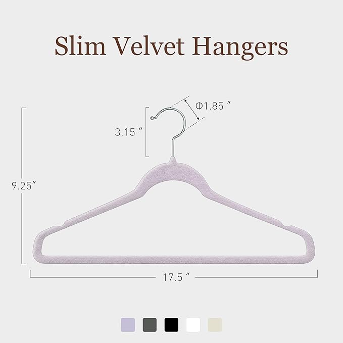 Velvet Hangers 50 Pack, Slim Non-Slip Clothes Hangers Space-Saving for Closet, Heavy Duty for Pants, Coats, Skirts, Jeans, Sweaters and More, Nylon-Flocked, Light Purple