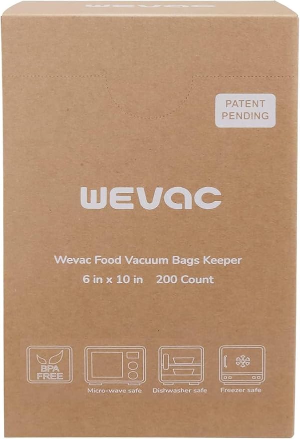 Wevac 6” x 10” 200 Count Food Vacuum Sealer Bags Keeper, PreCut Pint, Ideal for Food Saver, BPA Free, Commercial Grade, Great for storage, meal prep and Sous Vide