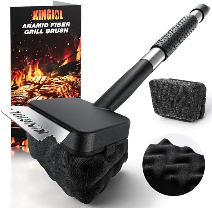 Grill Brush for Outdoor Grill - BBQ Grill Brush Bristle Free, Aramid Fiber Steam Grill Cleaner, Non Metal Bristles Barbecue Cleaner Grill Cleaning Tools, 2 Replaceable Heat-Resistant Heads (Black)