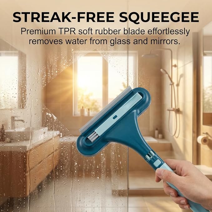 Window Screen Cleaning Brush,2 in 1 Window Screen Cleaner Tool with Squeegee,Mesh Screen Cleaner,Multi-Purpose Cleaning Brush for Patio, Door, Porch Screens (Blue)