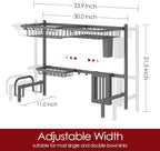 Sakugi Over The Sink Dish Drying Rack - Adjustable 2 Tier Large Capacity Stainless Steel Drainer with Cutlery & Utensil Holders, Kitchen Storage & Organization, 30"-33.9" L x 11" W x 21.5" H, Gray