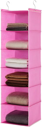 MAX Houser 6-Shelf Hanging Closet Organizer, Hanging Storage Shelves with 2 Sturdy Hooks Space-Saving for Bedroom, Foldable (Pink)