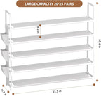 OYREL 5 Tier Shoe Organizer, 33.3in Wide x 11.2in Deep x 35.6in Tall, Black Metal and Plastic Shoe Rack with Side Bag, Holds 20-25 Pairs of Shoes