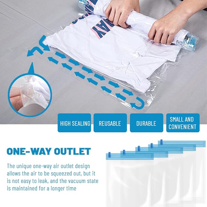 5Pcs Small Size Space Saver Vacuum Storage Bags, Hand Rolled Dust Proof Compression Bags for Travel, Travel Space Saver Bag, Vacuum Sealer Bags for Clothes (50x40cm/20x16in)