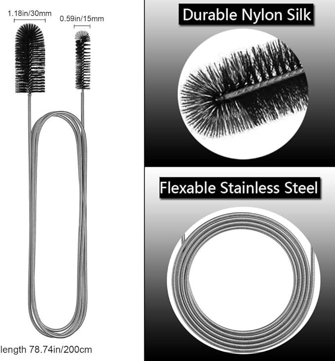 Bytron 15pcs Long Pipe Cleaner Set, Extra Long Flexible Tube Cleaning Brush Fridge Cleaning Tool Stainless Steel Straw Nylon Cleaning Brush in Different Size White