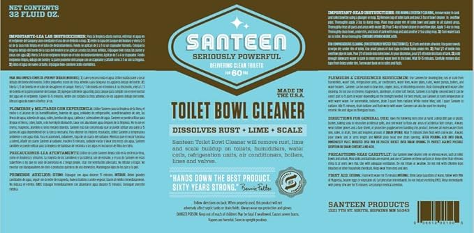 Santeen Toilet Bowl Cleaner | 6-pack of 1-quart bottles | Removes Rust, Lime, and Scale buildup