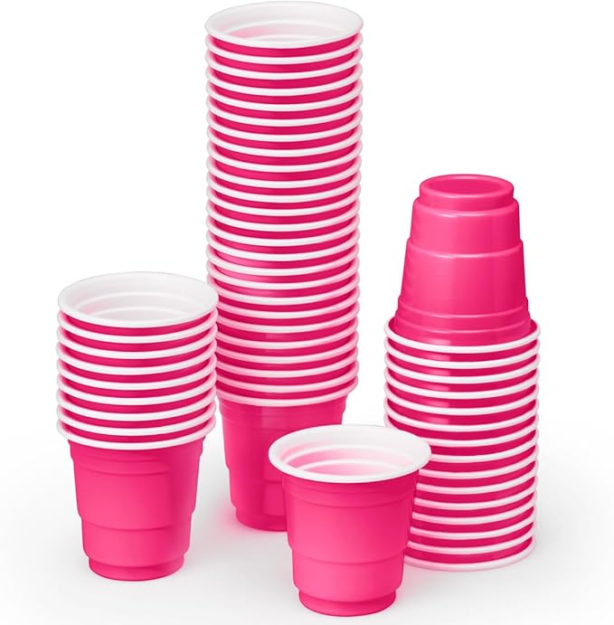 xo, Fetti Party Decorations Hot Pink Plastic Shot Glasses - 50 Disposable 2 oz Cups | Bachelorette Party Cups, Birthday Party Decorations, Party Favors, Pink Baby Shower Supplies, Cute Plastic Cups