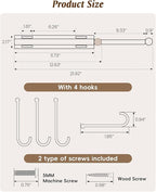Supforce Valet Rod for Closets, 12" Valet Rod With 4 Hooks, Closet Organizer Slide Out Clothing Hanger Rods Extender Perfect for Suits,Dresses,Belt,Tie, Polished Chrome