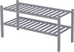 ROMGUAR CRAFT 2 Tier Bamboo Shoe Rack for Closet Free Standing Wood Shoe Shelf for Entryway Small Space Stackable 27"x11"x13" (Grey)