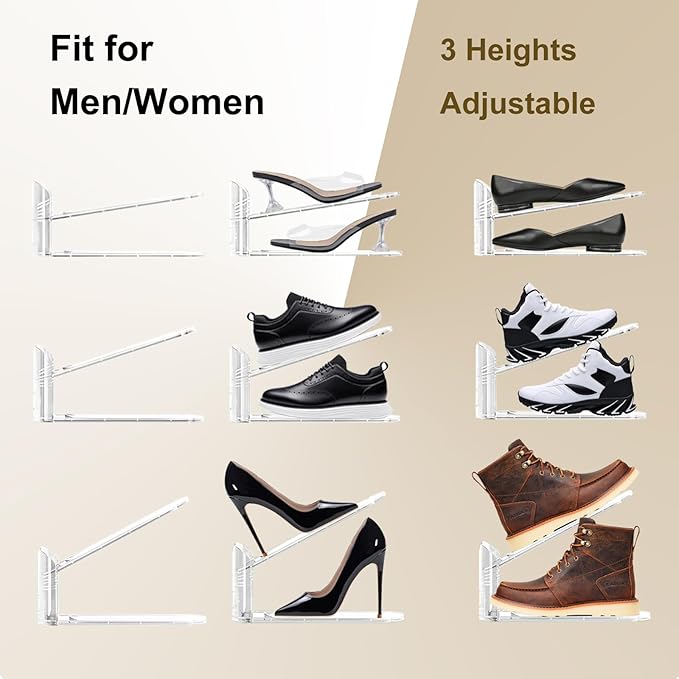 Copidrum 12Pack Shoe Slots Organizer for Closet Shoe Stacker Shoe Rack Organizer for Closet Space Saver Storage Shoe Holder Organization (Clear)