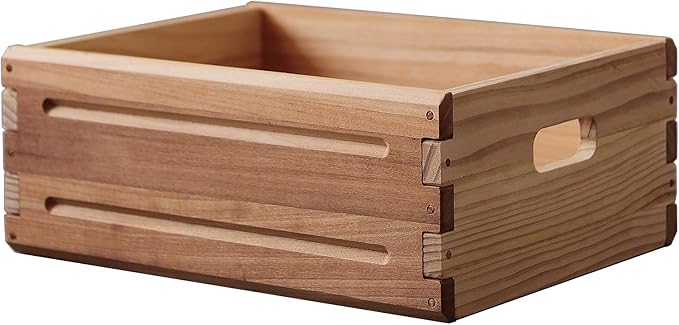 1 Pack Wooden Storage Bin of 16"x12"x6.25".Durable Open Solid Wood Box w/Handles.Farmhouse Container Shelf Baskets. Multipurpose Home Décor Organizer Crates for Display,Pantry,Book,CD