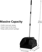 Jumbo Commercial Dustpan with Wheels & Comb Teeth - Heavy Duty Rolling Debris Pan - Long Handle Extra Large Upright Dust Pan for Industrial Warehouse Garage Restaurant Sidewalk Outdoor - Black
