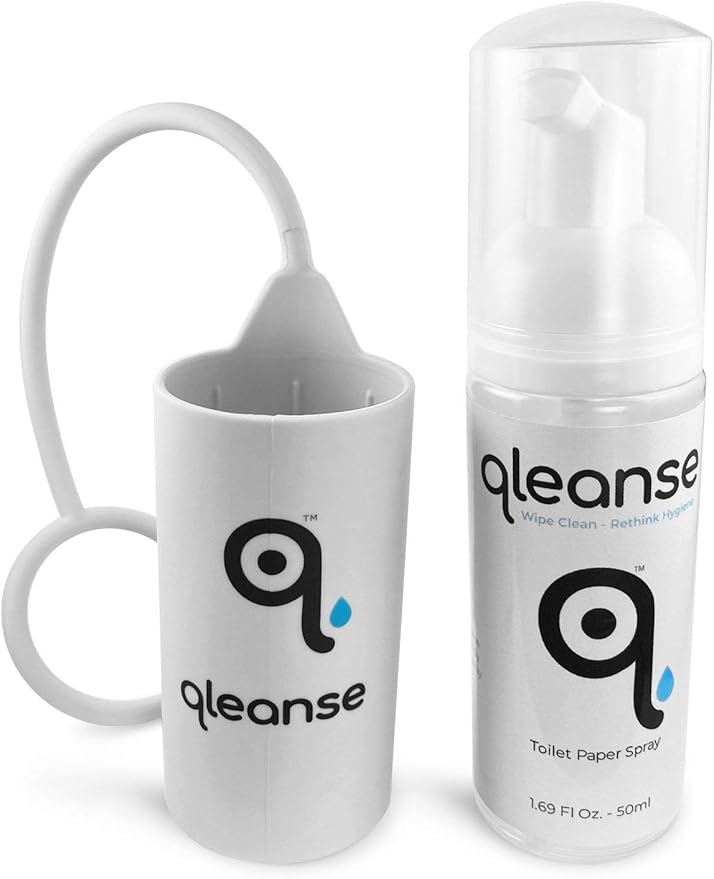 Qleanse Toilet Paper Foam Spray and Caddy Combo - Wet Wipe Alternative and 100% Flushable