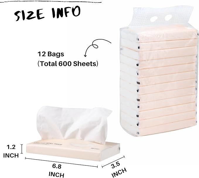 Car Tissue Refills 600 Sheets Facial Tissues Refills for Car Visor Tissue Holder, Travel Tissue Tubes Box Container Perfect Fit Car Cup Holders