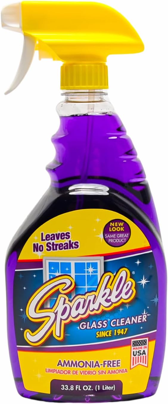 Sparkle Glass Cleaner, Ammonia-Free Streak-Free Formula, 33.8 fl oz Spray Bottle, Safe for Windows, Mirrors & Glass Surfaces (Pack of 2)