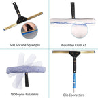 Pro Window Cleaning Kit with Storage Bucket, with 4 13 inch Extension Rods, Scrubber, Spray Bottle, Rag and Scraper with Rotating Head - Car/Home Glass Cleaning System