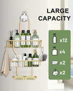 Shower Caddy Hanging - Never Rust Shower Hanging Organizer - Aluminum Over the ShowerHead Caddy with Soap Basket and 6 Razor/Sponge Hooks (Gold)