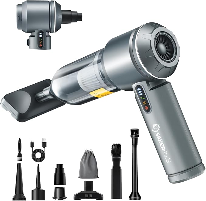 17500Pa Cordless Handheld Car Vacuum 4-in-1 Mini Vacuum Cleaner with LED Display 40min Runtime Multi Nozzles Rechargeable and Portable for Home,Office,Outdoor (Grey)