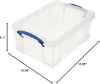 Really Useful Box Stackable 9 Liter Plastic Storage Container Bin with Snap Lid & Built-In Clip Lock Handles for Home & Office Organization (10 Pack)