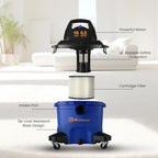 Koblenz WD-16 L4 Wet Dry Vacuum Cleaner, 16 Gallon Wet Dry Vac, 6.5 PHP, 3-in-1 Suction & Blower, Click-N-Lock Hose, Drain Plug, Big Vacuum Cleaner for Carpet & Floors, Swivel Casters, Black/Blue
