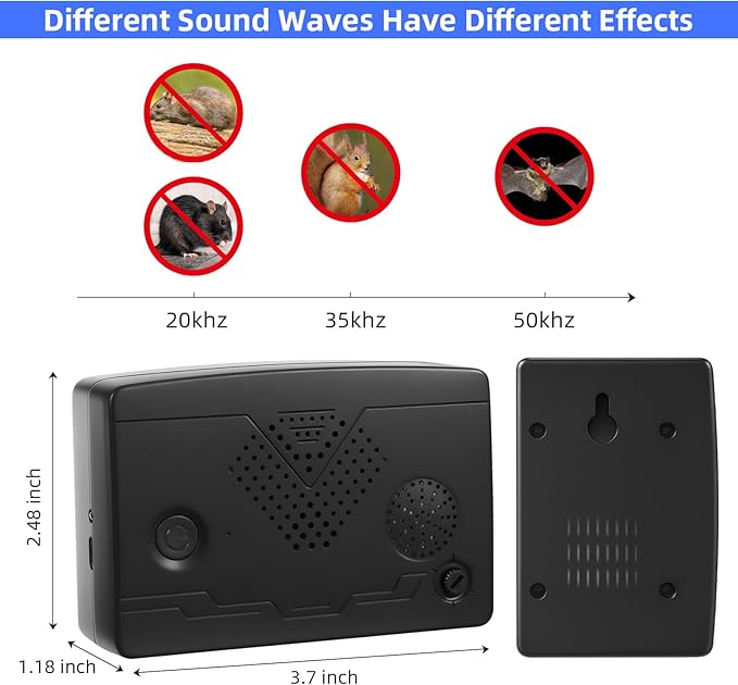 2 Pack Bat Deterrent Devices for Attic: Rechargeable Bat Keep Away,Bird Deterrent Devices Indoor&Outdoor for Porch,House,Garages,Friendly to Human & Pet(Black)