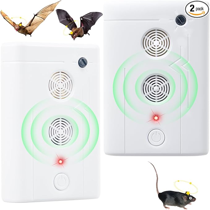2 Pack Bat Deterrent Plug-in Ultrasonic Bat Repellent Devices, Convenient Bats Removal Device& Bird Repeller, Keeping Bats Away from Attics, Houses, and Porches.