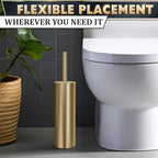 2 PCS Gold Toilet Brush and Holder Set - Brushed Stainless Steel Gold Toilet Bowl Brush and Holder with Replacable Head, Removable Inner Bowl, and Splash Protection - Dense Bristles for Cleaning