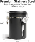 Veken Coffee Canister with Window,Airtight Stainless Steel Pantry Container,Home Kitchen Food Storage Organizers for Ground,Beans,Espresso,Rice,Tea,Sugar,Cereal, Decor,Bar Accessories,Gifts,22OZ,Black