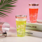 LIYH 100 Pcs Rose Gold Plastic Cups 16 oz - Clear Plastic Tumblers Rose Gold Rimmed Cups Fancy Disposable Wedding Cup Elegant Party Drinking Cup 480ml