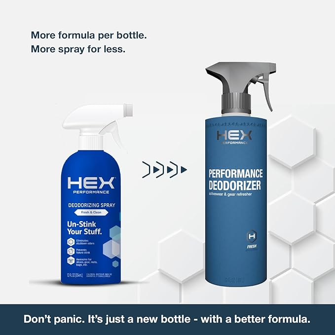 HEX Performance Deodorizing Spray, Fresh, 22oz - Awesome for Shoes, Gear, Activewear & Fabrics, Yoga Mats & Gym Equipment, Carpet, Pets, Odor Eliminator & Fabric Refresher Spray