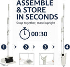 Broom and Dustpan Set for Home, Long Handle Upright Broom Dustpan Combo with Self Cleaning Dustpan Teeth, Standing Sweep Set for Kitchen Office Lobby Garage Floor Indoor Outdoor Cleaning