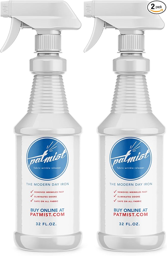Wrinkle Remover Spray - Fabric Refresher with Fresh Laundry Scent - Odor Remover & Fast Drying Ironing Spray - Mist Nozzle Wrinkle Release Spray for Clothes – (2Pack - 32Oz)