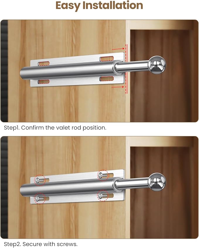 Supforce 2 PACK Valet Rod for Closet Pull Out, Retractable Slide Out Valet Rod Closet Organization, 12" Aluminum Valet Clothing Hanger Rods Perfect for Suits, Freshly Pressed Clothes, Polished Chrome