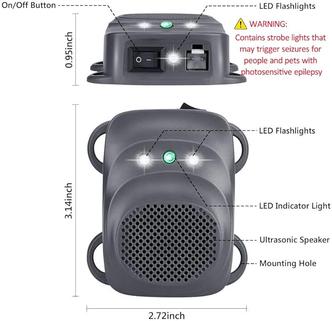 Under Hood Rodent Repellent for Car Engine with Strobe Lights Ultrasonic Mouse Repellent Mice Deterrent Rat Repeller Squirrel Repeller RV Protection for 12V 24V Car Battery 2 Pack