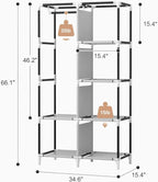 ROJASOP Portable Closet Wardrobe Closet for Hanging Clothes with 6 Storage Shelves, 1 Hanging Rod and 4 Pockets, Free Standing Closet Clothes Organizer for Bedroom, Sturdy and Easy Assemble