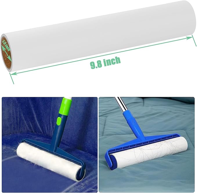 9.8 inch Large Lint Roller Refills Only, 9.8'' Extra-Wide Lint Roller Refill Pack of 5 Rolls Total 300 Sheets for Pet Hair Remover Home Floor Carpet Clothing Sofa Cleaning (9.8'' Wide)