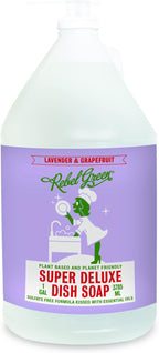 Rebel Green Super Deluxe Dish Soap - Natural Kitchen Dish Detergent - Gentle Dish Liquid Scented with Lavender & Grapefruit - (1 Gallon Refill Bottle)