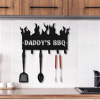 Personalized BBQ Cooking Utensils Wall Hooks Rack for Dad Custom Grilling Tool Organizer Barbecue Tool Metal Storage Holders Grill Cutlery Hanger Father's Day Utensils Hanging Hooks (Style 1)