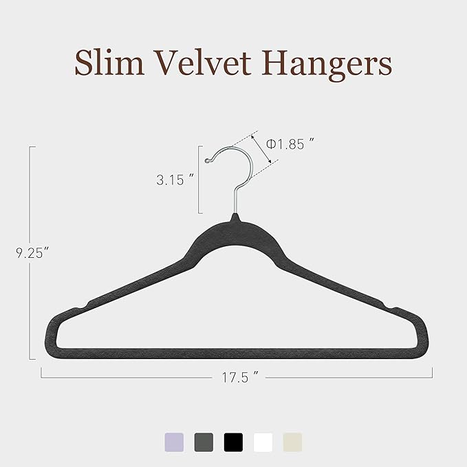 Velvet Hangers 50 Pack, Slim Non-Slip Clothes Hangers Space-Saving for Closet, Heavy Duty for Pants, Coats, Skirts, Jeans, Sweaters and More, Nylon-Flocked, Black