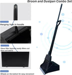 Broom with Dustpan Combo Set Outdoor Upright Dustpan and Broom Set with Long Handle Angle Broom and Dustpan Set for Garage Patio Courtyad Lobby Lawn Home Kitchen Ofiice