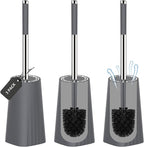 SetSail Toilet Brush, Compact Size Toilet Bowl Brush and Holder Toilet Brushes for Bathroom with Stainless Steel Handle Toilet Cleaner Brush with Durable Scrubbing Bristles, 3 Packs，Gery